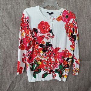 Cable & Gauge Floral Cardigan - White and Red